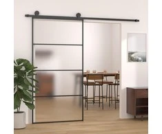 Stumdomos durys, juodos, 102,5x205cm, ESG stiklas ir aliuminis