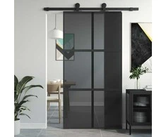 Stumdomos durys, juodos, 102,5x205cm, stiklas ir aliuminis