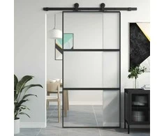 Stumdomos durys, juodos, 102,5x205cm, stiklas ir aliuminis