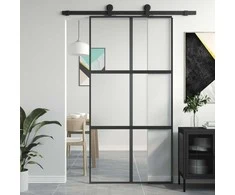 Stumdomos durys, juodos, 102,5x205cm, stiklas ir aliuminis