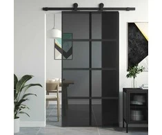 Stumdomos durys, juodos, 102,5x205cm, stiklas ir aliuminis