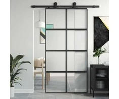 Stumdomos durys, juodos, 102,5x205cm, stiklas ir aliuminis