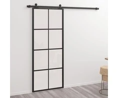 Stumdomos durys, juodos, 76x205cm, aliuminis ir ESG stiklas