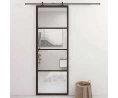 Stumdomos durys, juodos, 76x205cm, aliuminis ir ESG stiklas