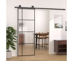 Stumdomos durys, juodos, 76x205cm, ESG stiklas ir aliuminis