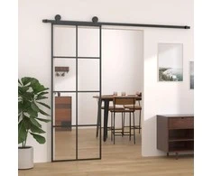 Stumdomos durys, juodos, 76x205cm, ESG stiklas ir aliuminis