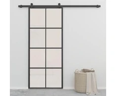 Stumdomos durys, juodos, 90x205cm, aliuminis ir ESG stiklas