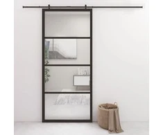 Stumdomos durys, juodos, 90x205cm, aliuminis ir ESG stiklas