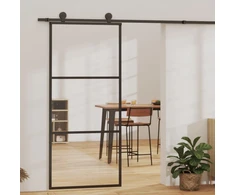 Stumdomos durys, juodos, 90x205cm, ESG stiklas ir aliuminis