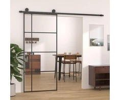 Stumdomos durys, juodos, 90x205cm, ESG stiklas ir aliuminis