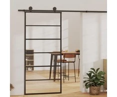 Stumdomos durys, juodos, 90x205cm, ESG stiklas ir aliuminis