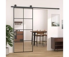 Stumdomos durys, juodos, 90x205cm, ESG stiklas ir aliuminis
