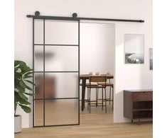 Stumdomos durys, juodos, 90x205cm, ESG stiklas ir aliuminis