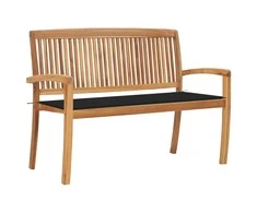 Sudedamas sodo suoliukas su pagalvėle, 128,5cm, tikmedis