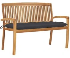 Sudedamas sodo suoliukas su pagalvėle, 128,5cm, tikmedis