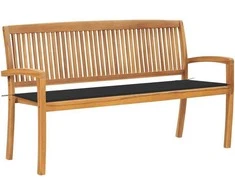 Sudedamas sodo suoliukas su pagalvėle, 159 cm, tikmedis