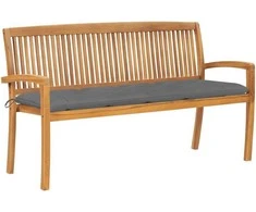 Sudedamas sodo suoliukas su pagalvėle, 159 cm, tikmedis