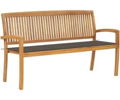 Sudedamas sodo suoliukas su pagalvėle, 159 cm, tikmedis