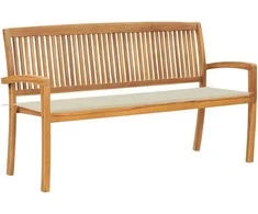 Sudedamas sodo suoliukas su pagalvėle, 159 cm, tikmedis
