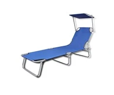 Sulankstomas saulės gultas su stogu, plienas ir audinys, mėlyna