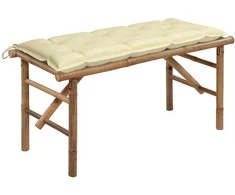Sulankstomas sodo suoliukas su pagalvėle, 118cm, bambukas