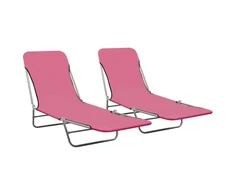 Sofa Sulankstomi saulės gultai, 2vnt., rožiniai, plienas ir audinys