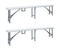 Sulankstomi sodo suoliukai, 2vnt., baltos spalvos, 180cm, HDPE
