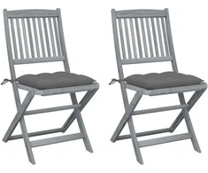 Sulankstomos lauko kėdės su pagalvėmis, 2vnt., akacijos masyvas
