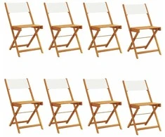 Sulankstomos sodo kėdės, 8vnt., kreminės, audinys ir mediena