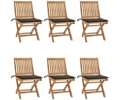 Sulankstomos sodo kėdės su pagalvėlėmis, 6vnt., tikmedis