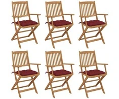 Sulankstomos sodo kėdės su pagalvėmis, 6vnt., akacijos masyvas
