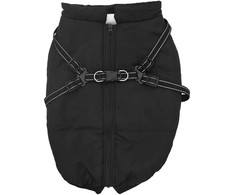 Šunų kailis su diržais, atsparus vandeniui, juodas, 5XL