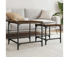 Sustumiami kavos staliukai, 2vnt., rudi ąžuolo, mediena