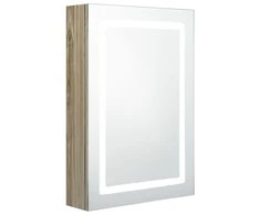 Veidrodinė vonios spintelė su LED, ąžuolo, 50x13x70cm