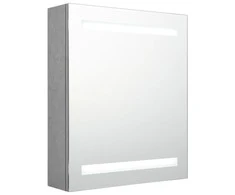 Veidrodinė vonios spintelė su LED, betono pilka, 50x14x60cm