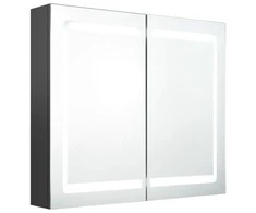 Veidrodinė vonios spintelė su LED apšvietimu, pilka, 80x12x68cm