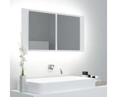 Veidrodinė vonios spintelė su LED, balta, 90x12x45cm, akrilas
