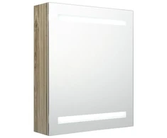 Veidrodinė vonios spintelė su LED, ąžuolo, 50x14x60cm