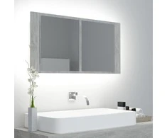 Veidrodinė vonios spintelė su LED, betono, 90x12x45cm, akrilas