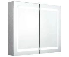 Veidrodinė vonios spintelė su LED, betono pilka, 80x12x68cm
