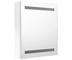 Veidrodinė vonios spintelė su LED apšvietimu, balta, 50x14x60cm