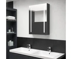 Veidrodinė vonios spintelė su LED apšvietimu, juoda, 50x13x70cm