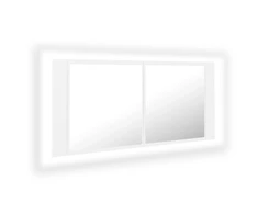 Veidrodinė vonios spintelė su LED, balta, 100x12x45cm, akrilas