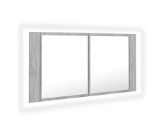 Veidrodinė vonios spintelė su LED, betono, 90x12x45cm, akrilas