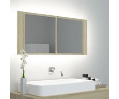 Veidrodinė vonios spintelė su LED, ąžuolo, 100x12x45cm, akrilas