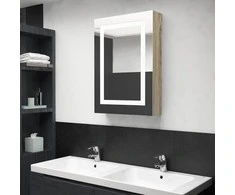Veidrodinė vonios spintelė su LED, ąžuolo, 50x13x70cm