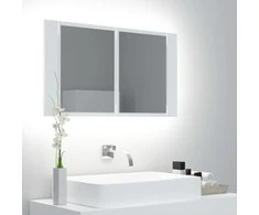 Veidrodinė vonios spintelė su LED, balta, 80x12x45cm, akrilas
