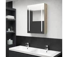 Veidrodinė vonios spintelė su LED, ąžuolo, 50x13x70cm