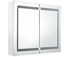 Veidrodinė vonios spintelė su LED, balta, 80x12x68cm, blizgi