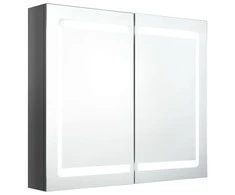Veidrodinė vonios spintelė su LED, pilka, 80x12x68cm, blizgi